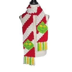 Grinch Scarf Red White Candy Cane Stripe Handcrafted Crochet Christmas Holiday